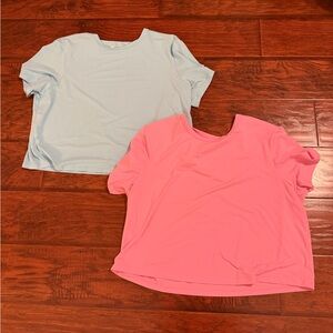 All in motion cropped workout tops -  Light Blue and Bright Pink